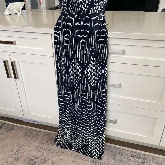 Mario Serrani Italy Slvless V Nk Faux Wrap Geo Print Maxi Dress Navy Sz M - Picture 5 of 10